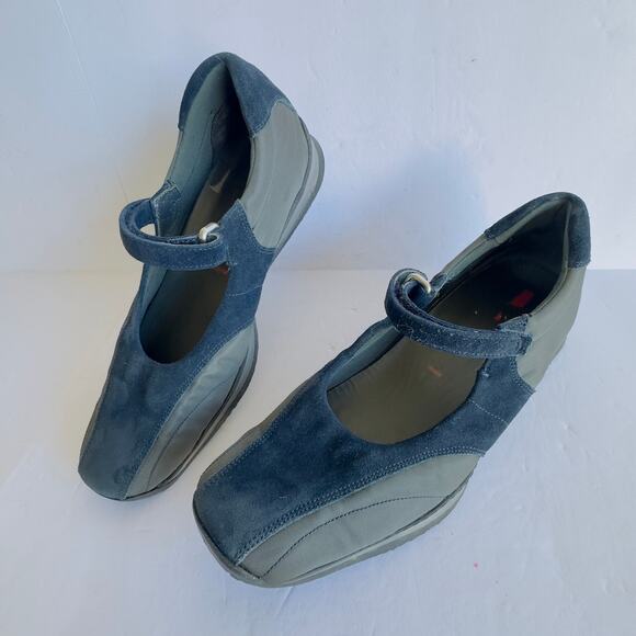 Vintage Prada Blue Suede Mary Jane Trainers Y2K Square Toe Ballerina Flats 8.5 - Picture 10 of 10